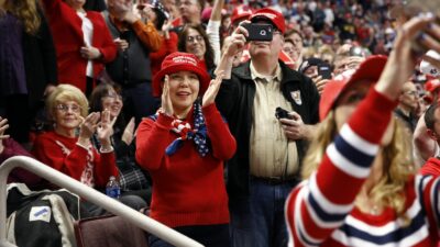 Supporters cheer as President Donald Trump speaks at a campaign rally in Hershey, Pa. (AP Photo/Patrick Semansky)