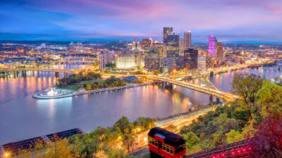 An iconic view of Downtown Pittsburgh from the City's Mt. Washington neighborhood. (Shutterstock)