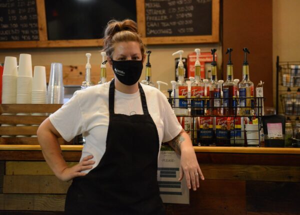 Kristy Hagan, owner of Flood City Cafe in downtown Johnstown, photographed at her restaurant on Nov. 11, 2020. She received a portion of the city's CARES Act funding to help keep her business going during the coronavirus pandemic. (Jamie Martines / Spotlight PA)