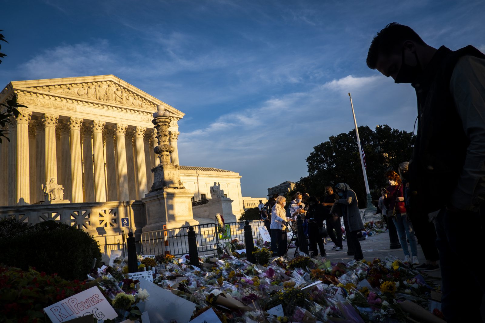 Mourners attend a vigil on Sept. 19, 2020, following the death of U.S. Supreme Court Justice Ruth Bader Ginsburg the night before at the age of 87. (Pete Marovich/American Reportage)