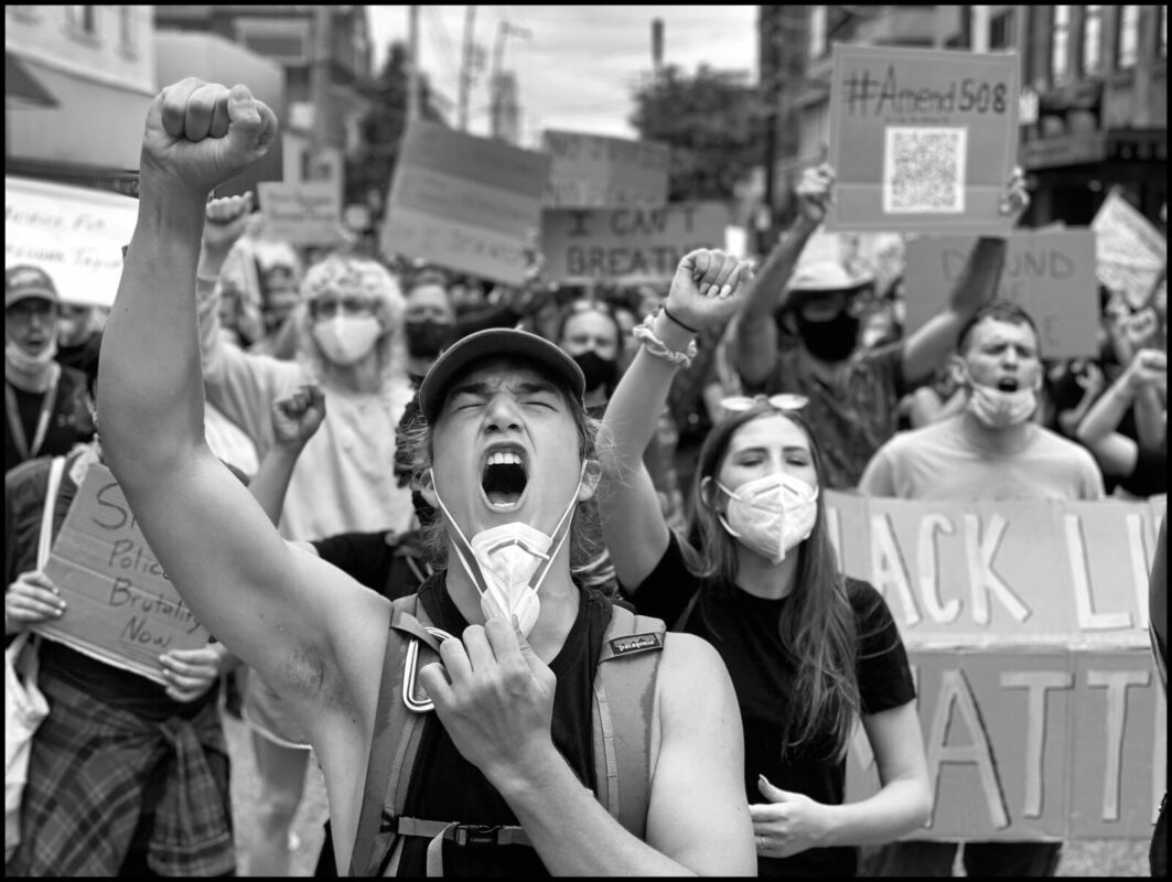 A demonstration that began in Pittsburgh's Friendship Park on June 5 and wound through Shadyside to Point Breeze, stopping outside Mayor Bill Peduto's house, before finishing in Squirrel Hill. (Brian Cohen)