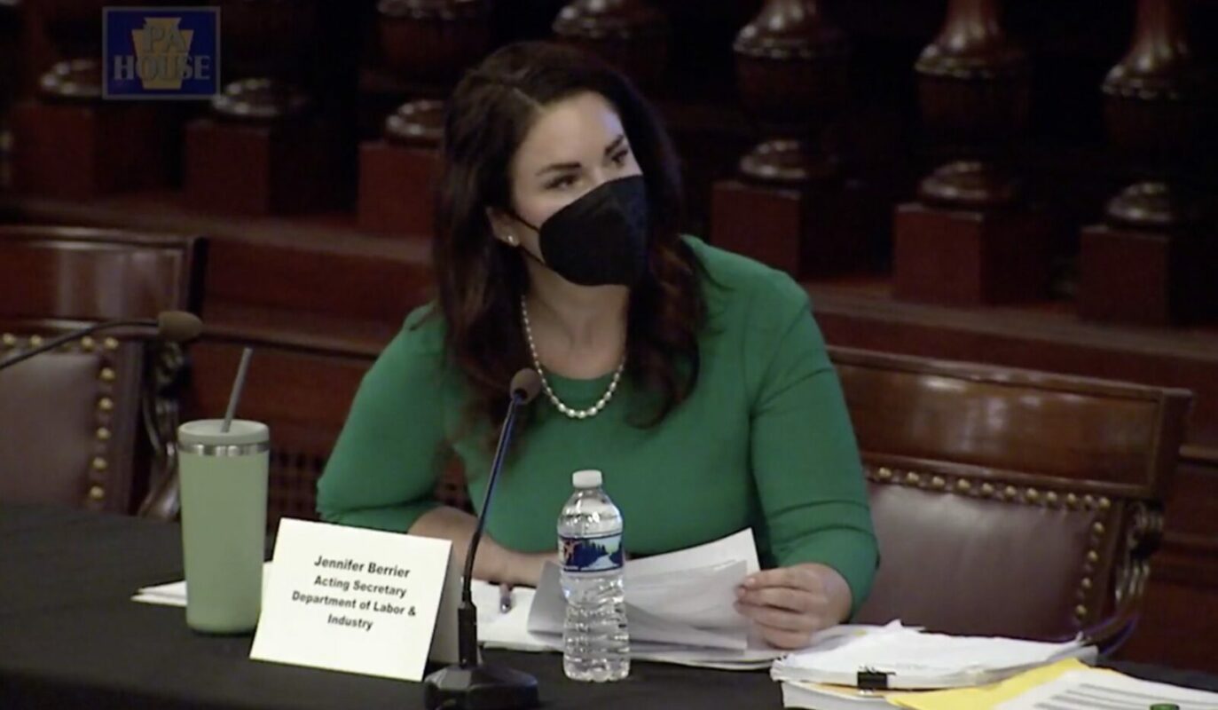 Acting Secretary Jennifer Berrier of the Department of Labor and Industry answers House lawmakers' questions at a budget hearing earlier this month. (Spotlight PA)