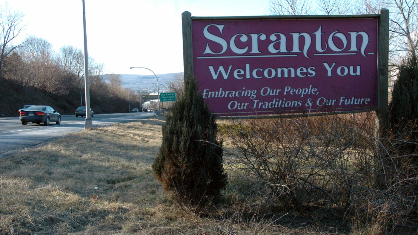 A sign welcoming visitors to the city of Scranton, Pa. The NBC hit comedy series "The Office" is set in Scranton, a city 100 miles north of Philadelphia. (AP Photo/Ed Koskey Jr.)