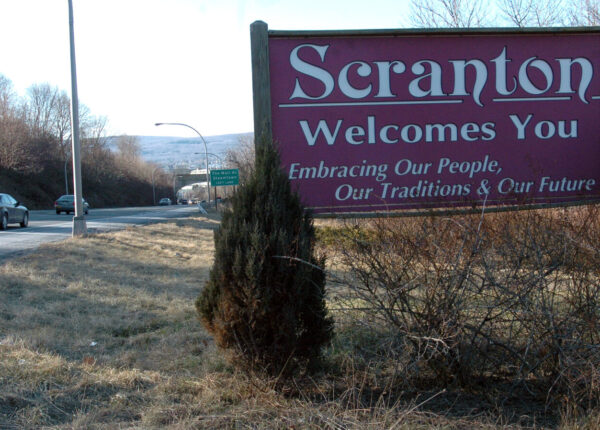 A sign welcoming visitors to the city of Scranton, Pa. The NBC hit comedy series "The Office" is set in Scranton, a city 100 miles north of Philadelphia. (AP Photo/Ed Koskey Jr.)