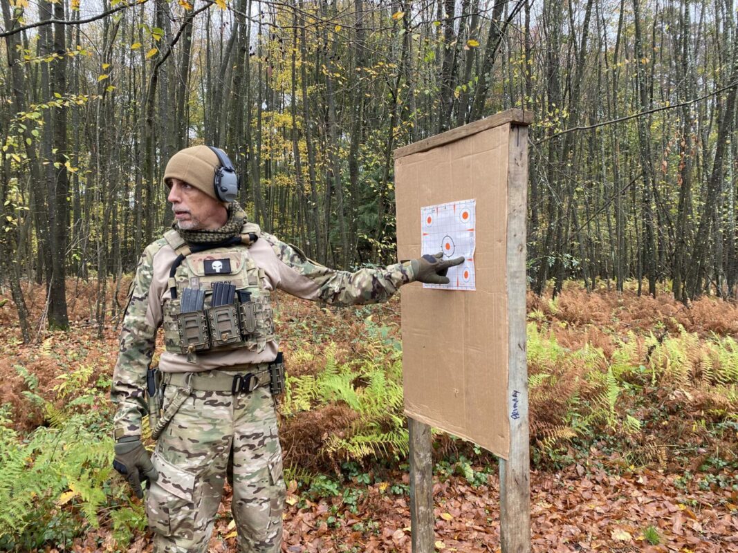 Yingling leads a shooting drill during a training weekend for his Pennsylvania Volunteer Militia. Yingling leads the militia and has taken fellow militia members to volatile rallies across the country, including the deadly Charlottesville, Va., clash between white supremacists and left-wing counter-protesters.