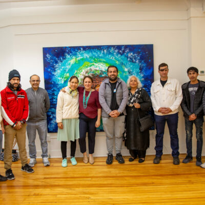 Donors, supporters, and grantees of Team Zubair, including Zubair Babakarkhail, third from left; Kim Palmiero, CEO of Postindustrial, center; volunteer Iffat Idrees, fourth from right, and Carmen Gentile, Postindustrial founder, third from right.
