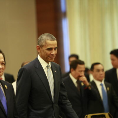 The president of the United States Barack Obama attending to the 25th ASEAN Summit meeting held in Naypyidaw, Burma, on Nov. 12, 2014. (Hong Sar)