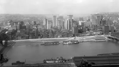 The skyline of Liberty Avenue and skyscrapers in downtown Pittsburgh, circa. 1920.
